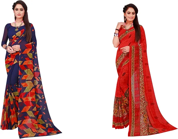 Stylish Georgette Daily Wear Saree with Blouse piece For Women Pack Of 2