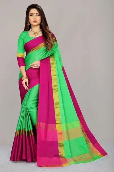 Stylish Fancy Silk Blend Assam Silk Self Pattern Saree With Blouse Piece For Women