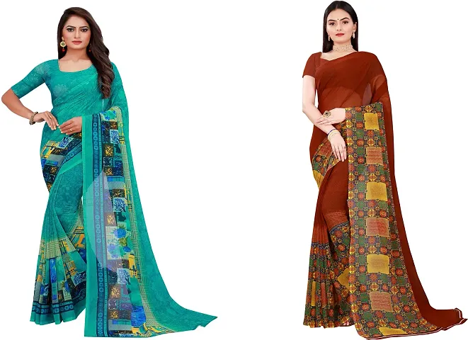 Stylish Fancy Georgette Saree With Blouse Piece Combo For Women Pack Of 2