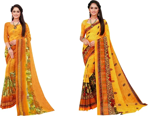 Elegant Daily Wear Georgette Women Saree With Blouse Piece -Pack Of 2