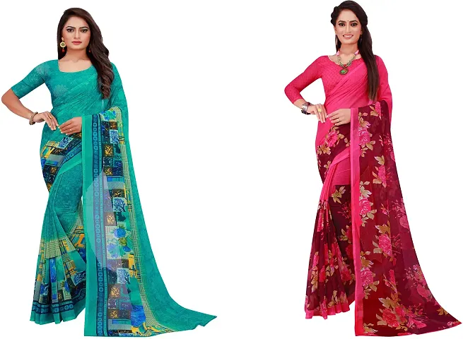 Stylish Fancy Georgette Saree With Blouse Piece Combo For Women Pack Of 2