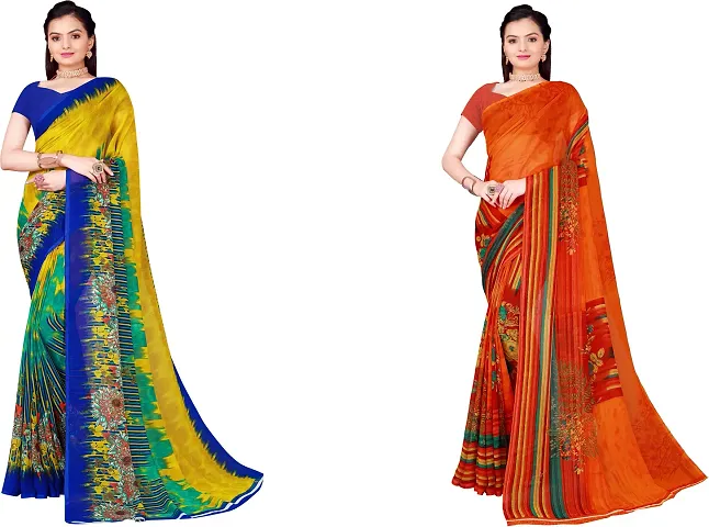 Stylish Fancy Georgette Saree With Blouse Piece For Women Pack Of 2