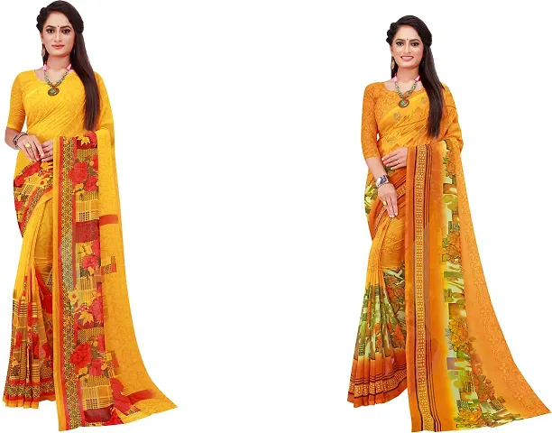 Stylish Fancy Georgette Saree With Blouse Piece Combo For Women Pack Of 2