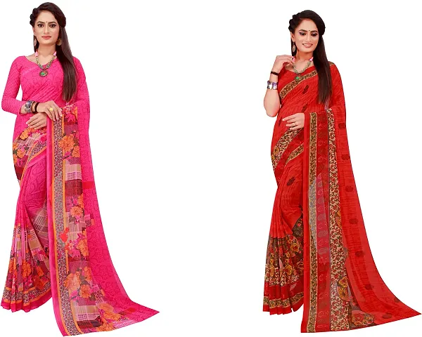 Stylish Fancy Georgette Saree With Blouse Piece For Women Pack Of 2