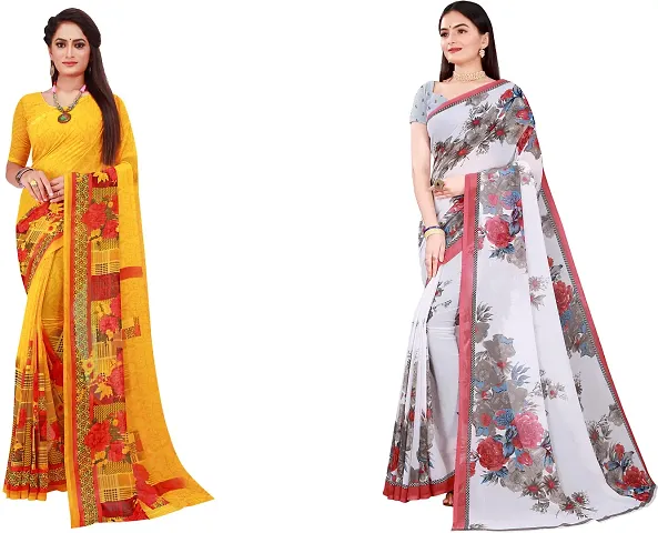 Stylish Georgette Saree With Blouse Piece For Women Pack Of 2