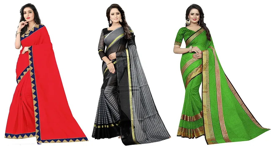 Stylish Fancy Art Silk Saree With Blouse Piece For Women Pack Of 3