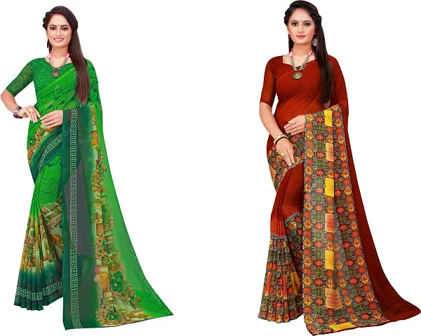 Stylish Fancy Georgette Daily Wear Saree With Blouse Piece For Women Pack Of 2