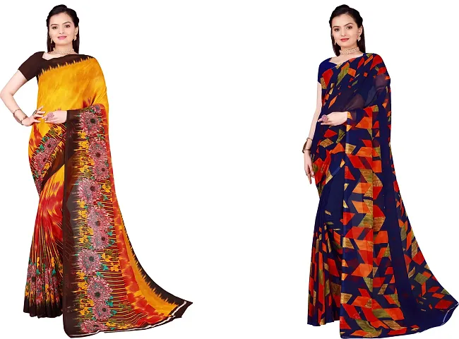 Stylish Fancy Georgette Saree With Blouse Piece Combo For Women Pack Of 2