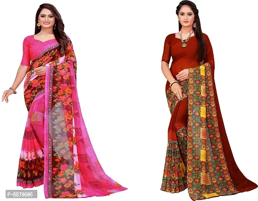 Stylish Fancy Georgette Daily Wear Printed Saree With Blouse Piece For Women Pack Of 2