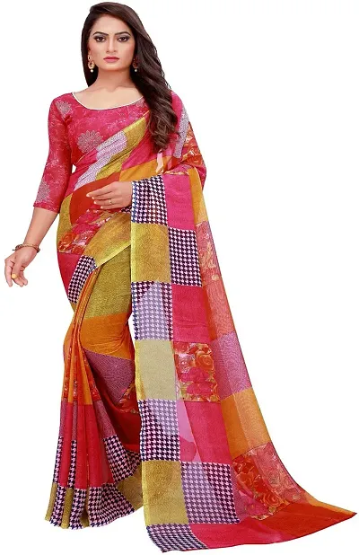 Stylish Georgette Saree With Blouse Piece For Women