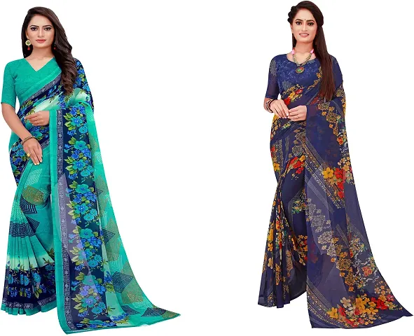 Elegant Daily Wear Georgette Women Saree With Blouse Piece -Pack Of 2