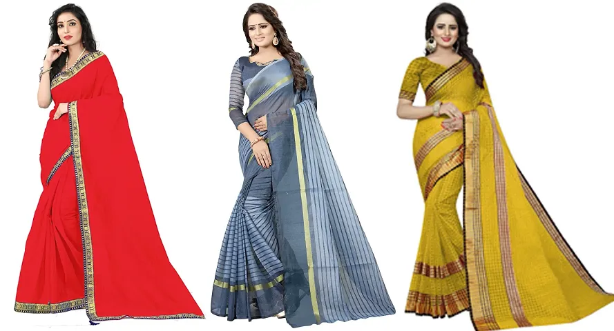 Glamorous Cotton Silk Saree with Blouse piece 