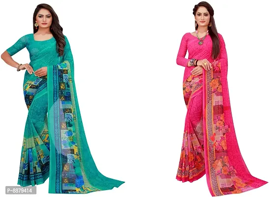 Stylish Fancy Georgette Daily Wear Printed Saree With Blouse Piece For Women Pack Of 2-thumb0