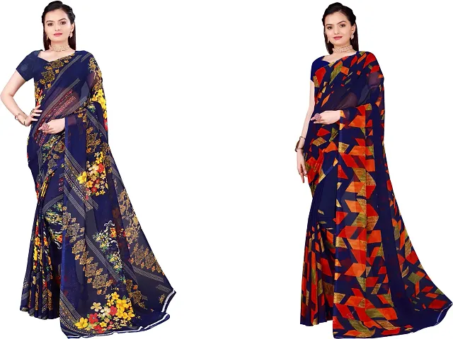 Stylish Fancy Georgette Saree With Blouse Piece Combo For Women Pack Of 2