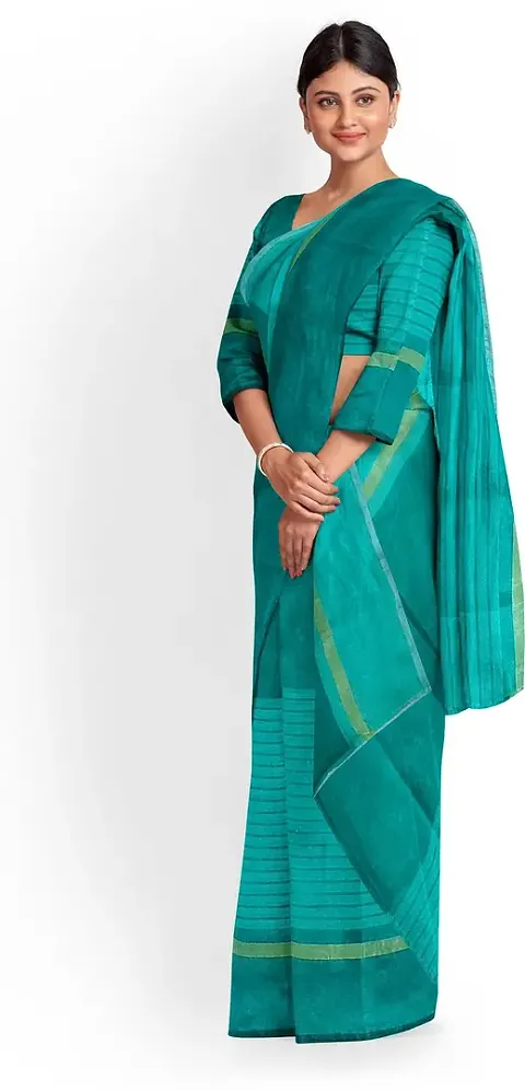 Stylish Fancy Silk Daily Wear Striped Saree With Blouse Piece For Women