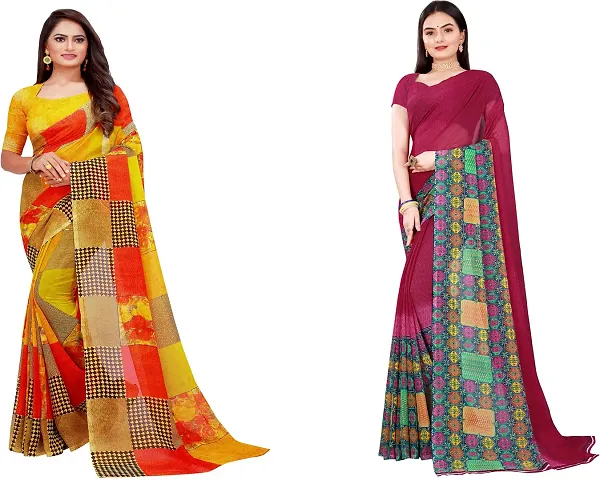 Elegant Daily Wear Georgette Women Saree With Blouse Piece -Pack Of 2