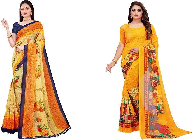 Stylish Fancy Georgette Saree With Blouse Piece Combo For Women Pack Of 2