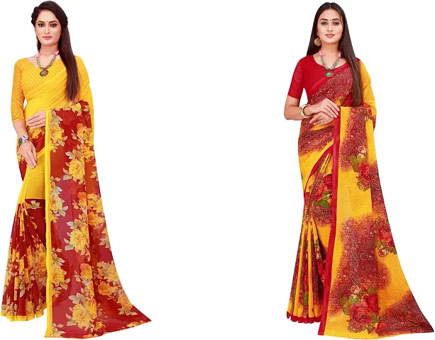 Stylish Fancy Georgette Saree With Blouse Piece For Women Pack Of 2