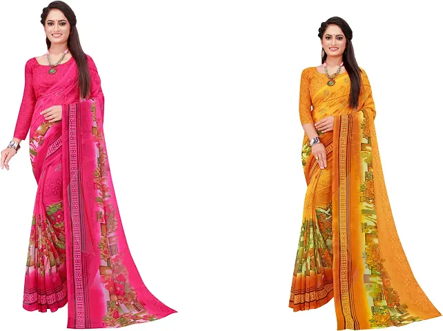 Elegant Daily Wear Georgette Women Saree With Blouse Piece -Pack Of 2