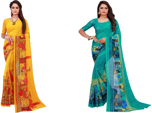 Stylish Fancy Georgette Saree With Blouse Piece Combo For Women Pack Of 2