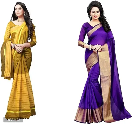 Stylish Fancy Cotton Silk Daily Wear Printed Saree With Blouse Piece For Women Pack Of 2-thumb0
