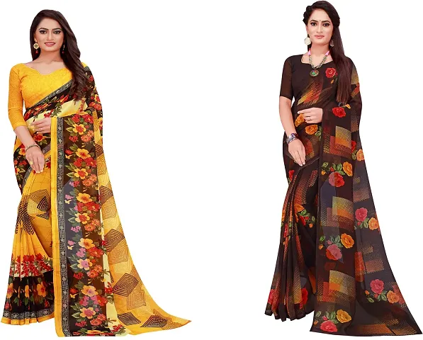 Elegant Daily Wear Georgette Women Saree With Blouse Piece -Pack Of 2