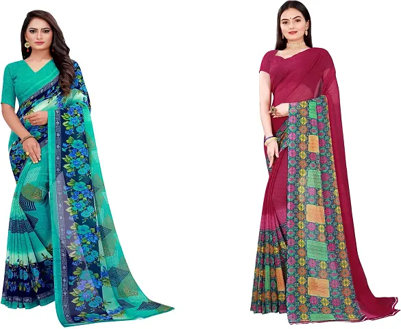 Elegant Daily Wear Georgette Women Saree With Blouse Piece -Pack Of 2