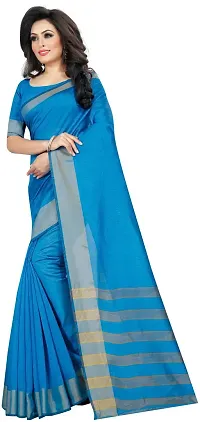 Stylish Fancy Cotton Silk Bollywood Striped Saree With Blouse Piece For Women-thumb1