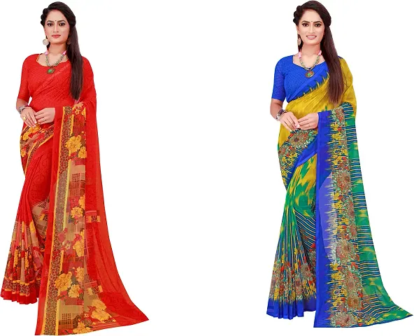 Stylish Fancy Georgette Saree With Blouse Piece Combo For Women Pack Of 2