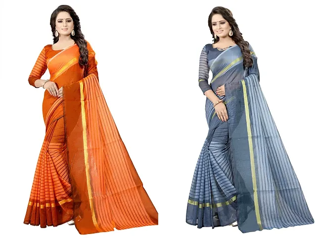 Attractive Cotton Silk Saree With Blouse Piece For Women Pack Of 2