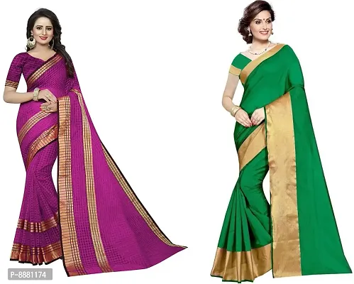 Stylish Fancy Cotton Silk Kota Doria Self Pattern Saree With Blouse Piece For Women Pack Of 2