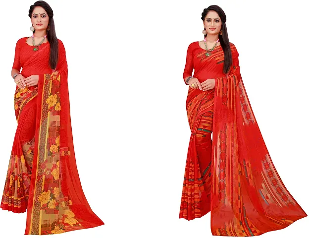 Stylish Fancy Georgette Saree With Blouse Piece Combo For Women Pack Of 2