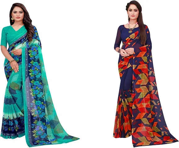 Elegant Daily Wear Georgette Women Saree With Blouse Piece -Pack Of 2