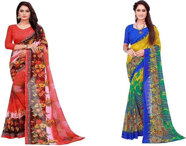 Stylish Fancy Georgette Saree With Blouse Piece Combo For Women Pack Of 2