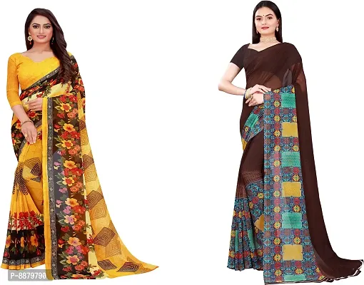 Stylish Fancy Georgette Daily Wear Printed Saree With Blouse Piece For Women Pack Of 2