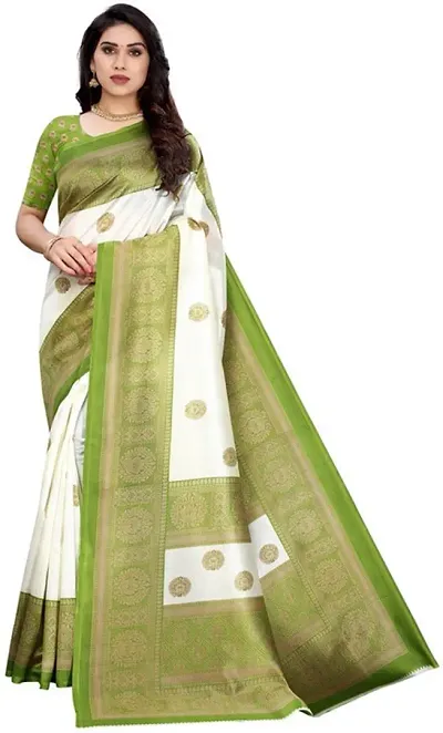 Radhe Fashion Art Silk Gujrati Famous Saree With Blouse Piece (Green Border)