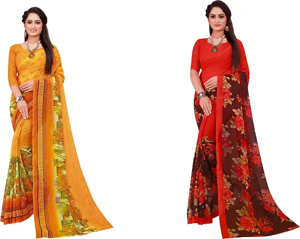 Attractive Georgette Saree with Blouse piece For Women Pack Of 2