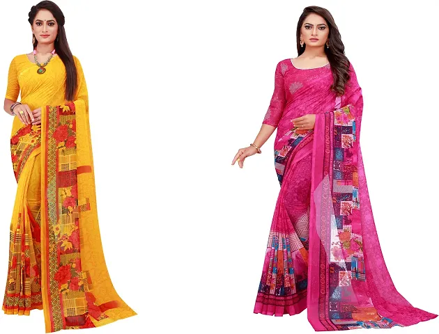 Elegant Daily Wear Georgette Women Saree With Blouse Piece -Pack Of 2