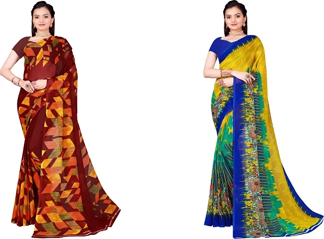 Stylish Fancy Georgette Saree With Blouse Piece For Women Pack Of 2