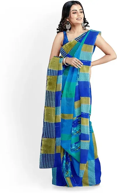 Stylish Bandhani Georgette Women Saree With Blouse Piece -Blue For Women