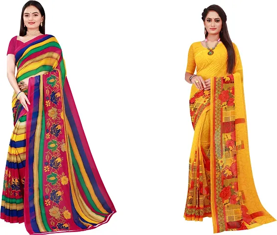 Stylish Fancy Georgette Saree With Blouse Piece Combo For Women Pack Of 2