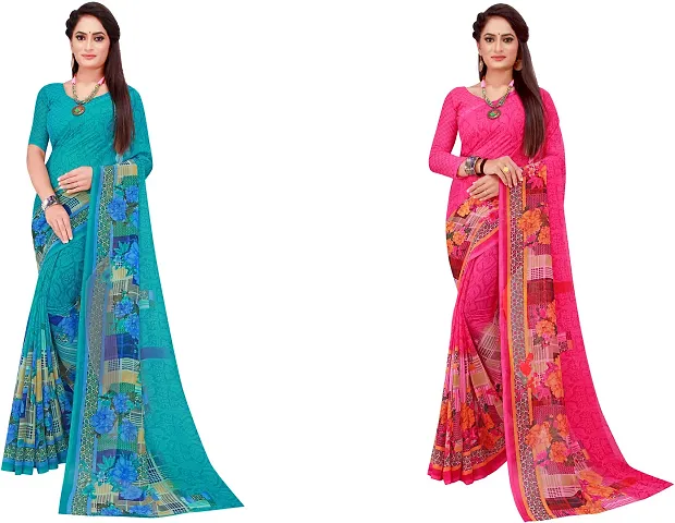 Stylish Fancy Georgette Saree With Blouse Piece Combo For Women Pack Of 2