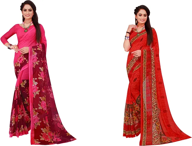 Stylish Fancy Georgette Saree With Blouse Piece For Women Pack Of 2