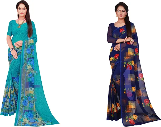 Stylish Fancy Georgette Saree With Blouse Piece Combo For Women Pack Of 2