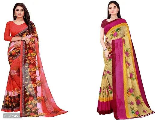 Stylish Fancy Georgette Daily Wear Printed Saree With Blouse Piece For Women Pack Of 2-thumb0