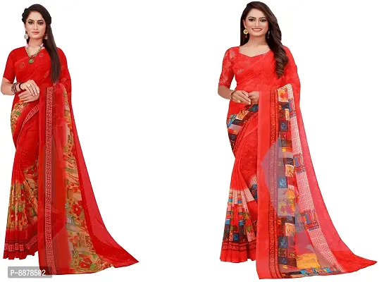 Stylish Fancy Georgette Daily Wear Printed Saree With Blouse Piece For Women Pack Of 2-thumb0