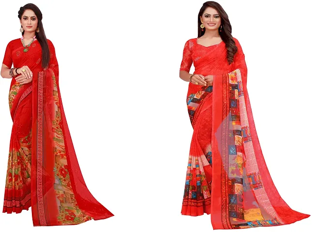 Stylish Fancy Georgette Saree With Blouse Piece For Women Pack Of 2