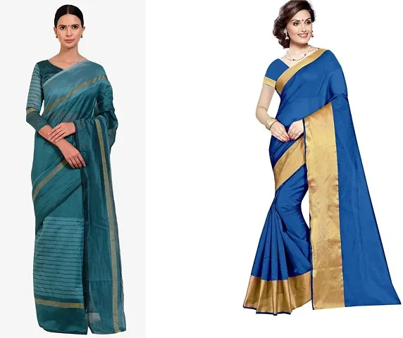 Stylish Fancy Silk Saree With Blouse Piece For Women Pack Of 2