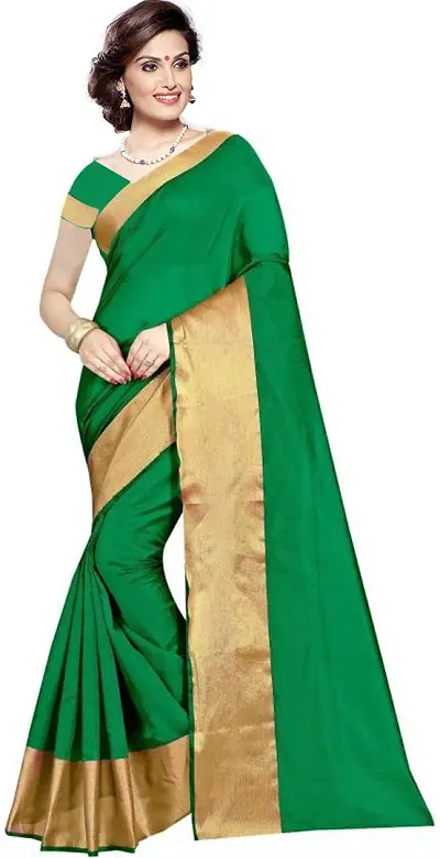 Sutram Women's Most Trendy and Beautiful Latest Woven Pattern and Jacquard Work Heavy Lace Bordered Cotton Silk Blend 5.5 Meter Saree with 0.8 Meter Unstitch Dhupion Silk Blouse