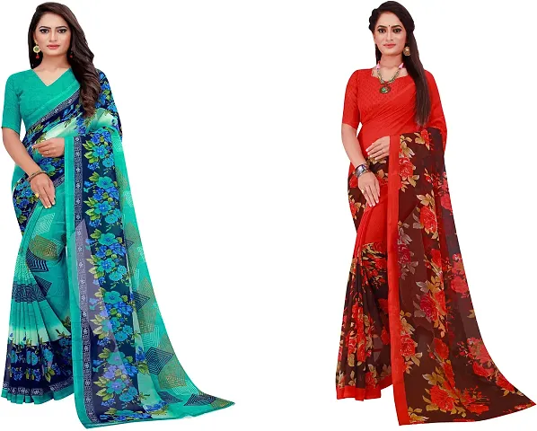 Attractive Georgette Saree with Blouse piece For Women Pack Of 2